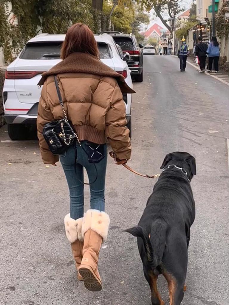 Women's Knitted High Neck Petite Winter Down Jacket - Trendy White Duck Down Streetwear Coat