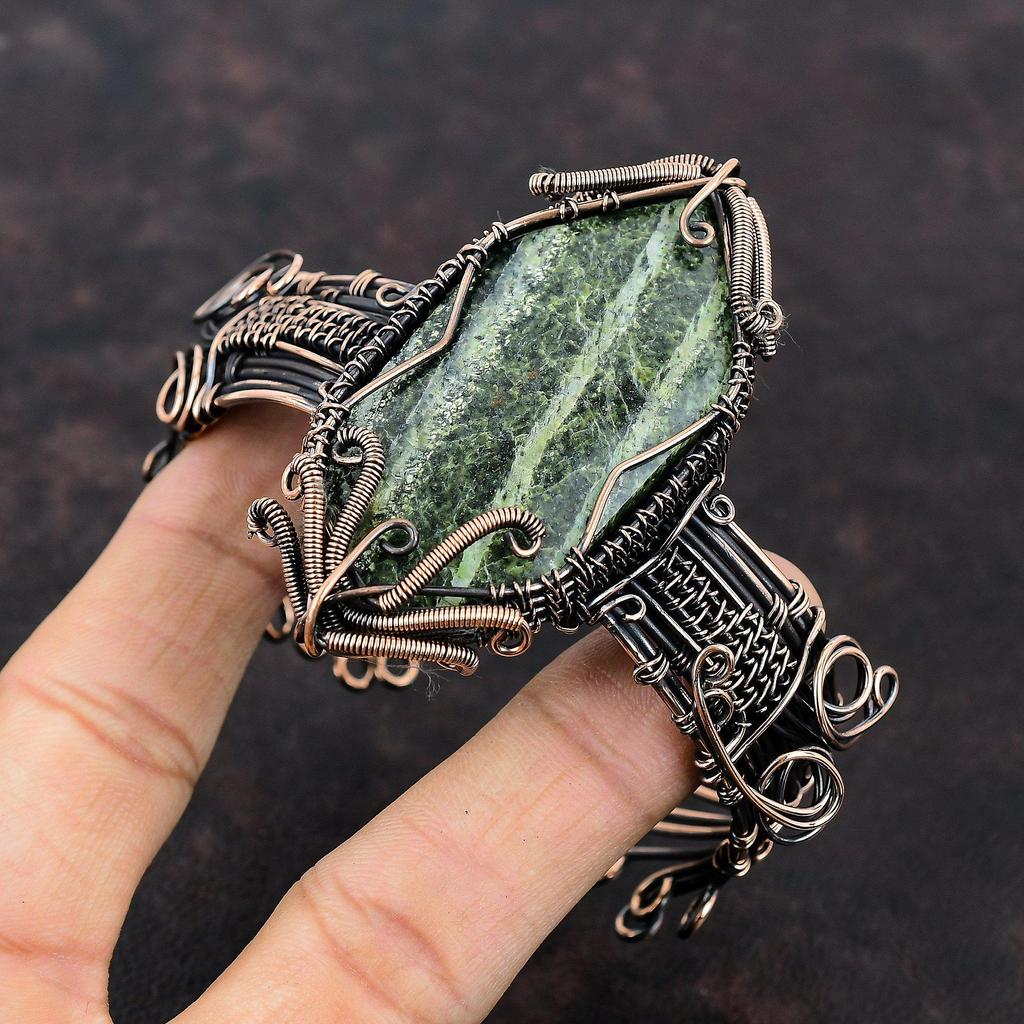 Green Swiss Opal Bangle Copper Wire Wrapped Jewelry Adjustable Cuff Bracelet Gemstone Cuff Bracelet Handmade Copper Bangle Gift For Mother