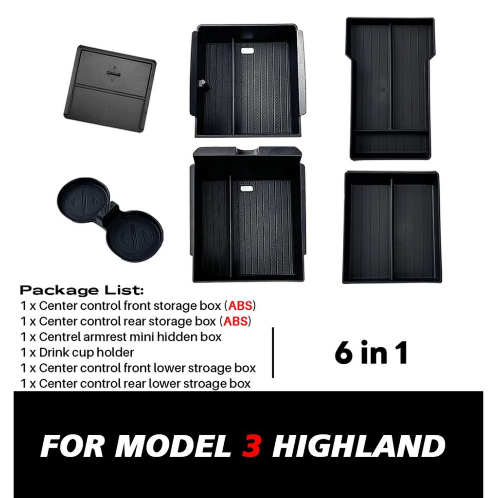 TEKSY For Tesla New Model 3 HIGHLAND 2025 2026 Center Console Storage Armrest Storage Box Upper&Lower Flocking Accessories New