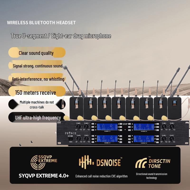 Wireless Diversity Microphone Set: Dual Ear-Mic & Quad Lavalier for Professional Stage Use, Free Shipping