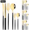 24pcs Silver Stainless Steel Cutlery Set Mirror Dinnerware Set Fork Knife Spoon Chopsticks Tableware Teaspoon Cake Fork Flatware