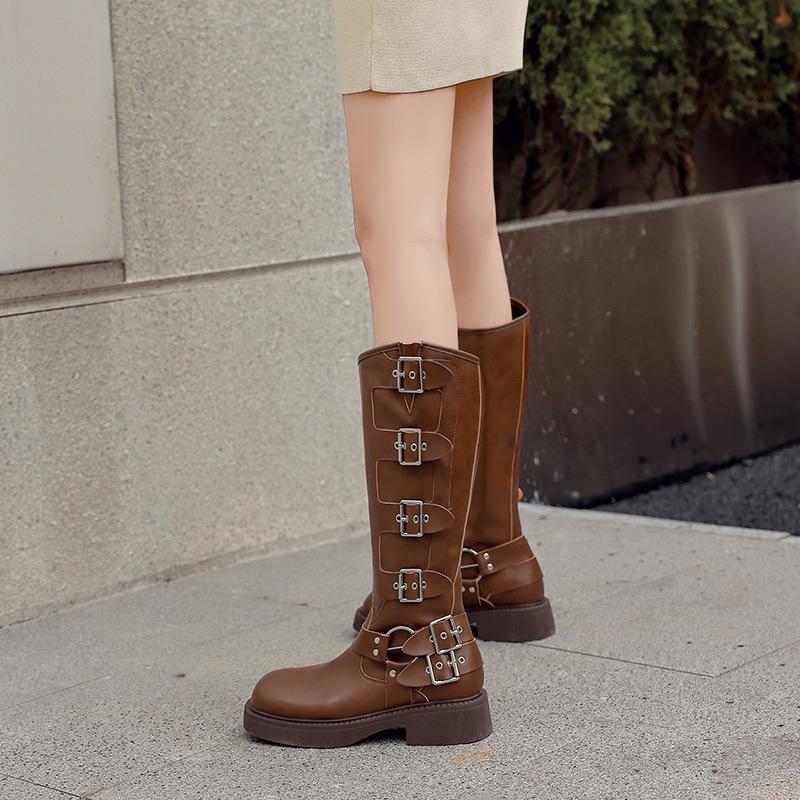 Augustine Stiefel Damen 2025 neu Herbst und Winter Western Cowboy Stil Retro Britische Mode Street Ritterstiefel