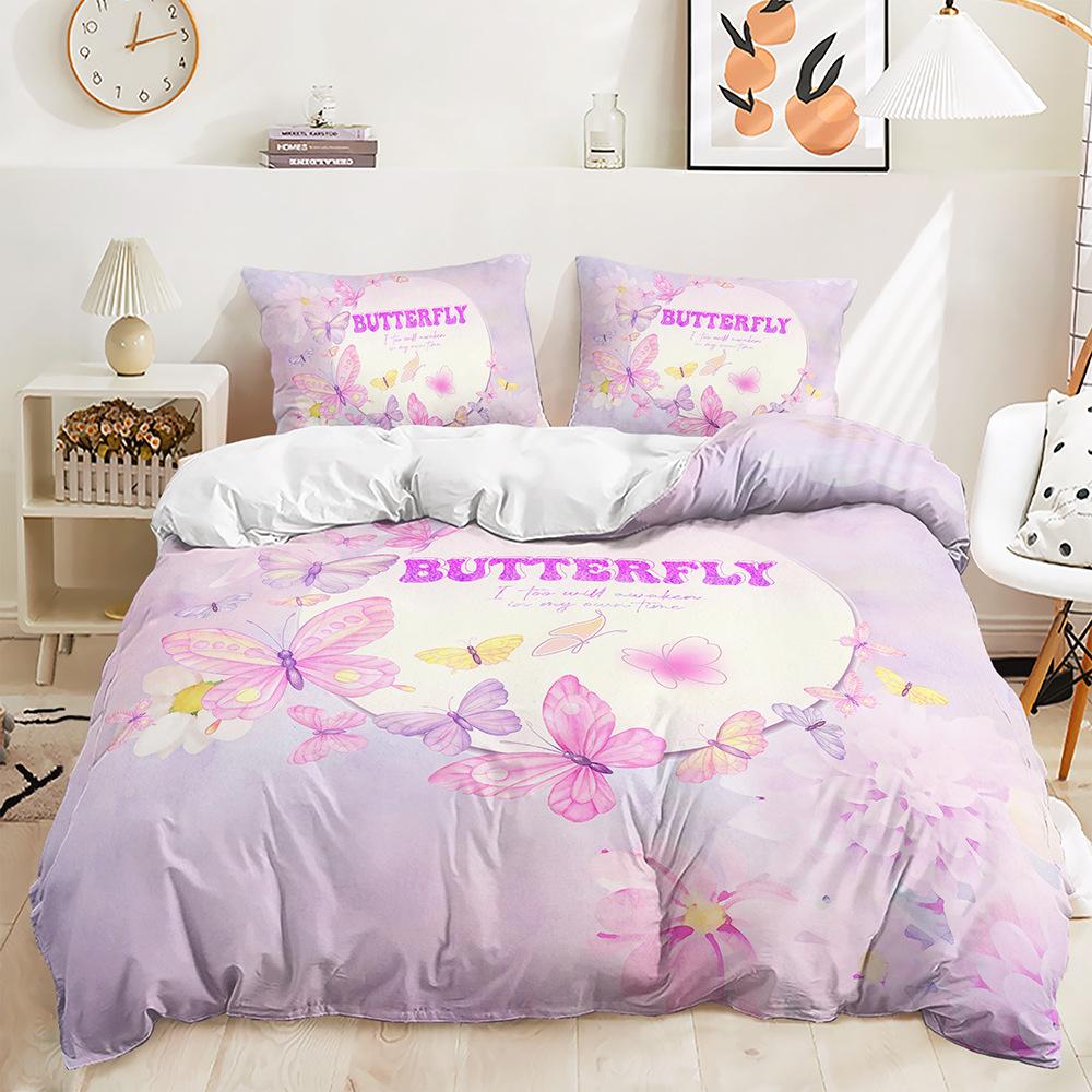 Quilt Cover Mermaid Butterfly Pink Purple Bedding Decoration Digital Printing Three-Piece Set