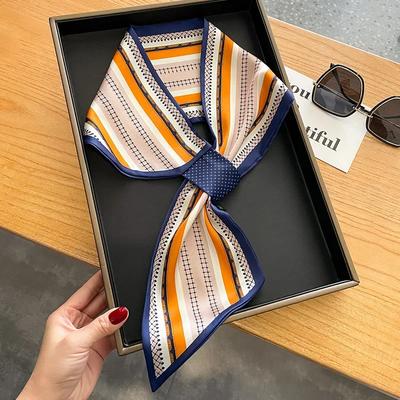 Luxury Stripe Skinny Silk Scarfs Women Foulard Neckerchief Lady Bag Ribbons Office Soft Satin Neck Tie Female Hairband Gift