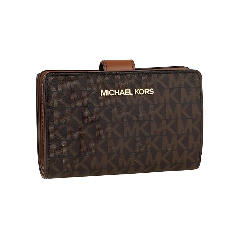 Michael Kors Front Brand Logo PVC (polyvinyl Chloride) Leather Wallet Women's Brown