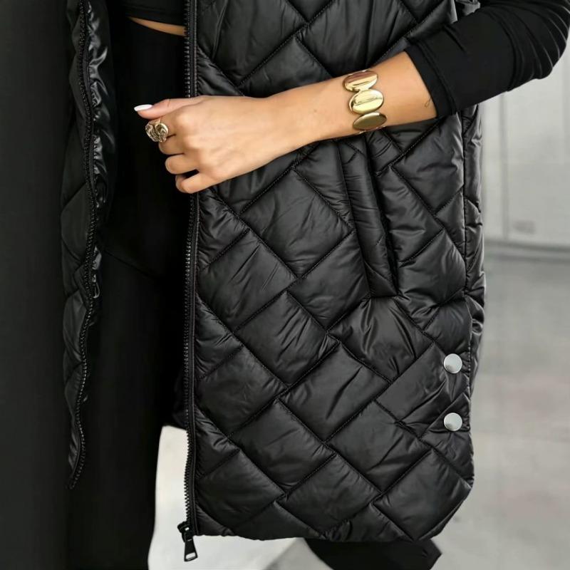 Gilet imbottito senza maniche con cappuccio casual da donna taglie forti