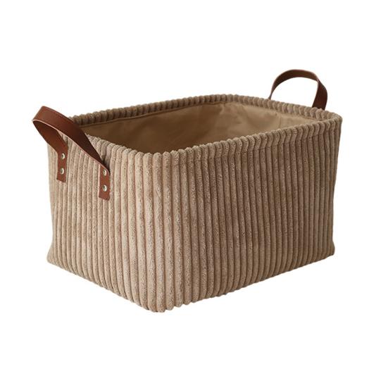 Corduroy Storage Basket Collapsible Storage Bin with Reinforced Handles Foldable Basket Organizer for Kids Toys Clothes Closet Laundry Room Bedroom