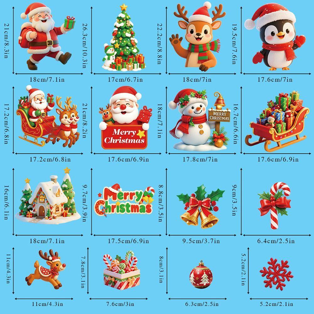 9PCS/Set Electrostatic Cartoon Santa Glass Decals Decorative Static Sticker  Home Decoration