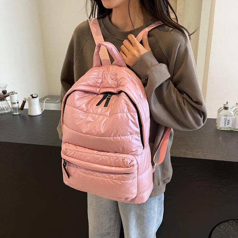 Damen Baumwollgepolsterter Schulterrucksack Freizeitrucksack Wasserdicht Schule Reisen Weiblich Mode Herbst Winter