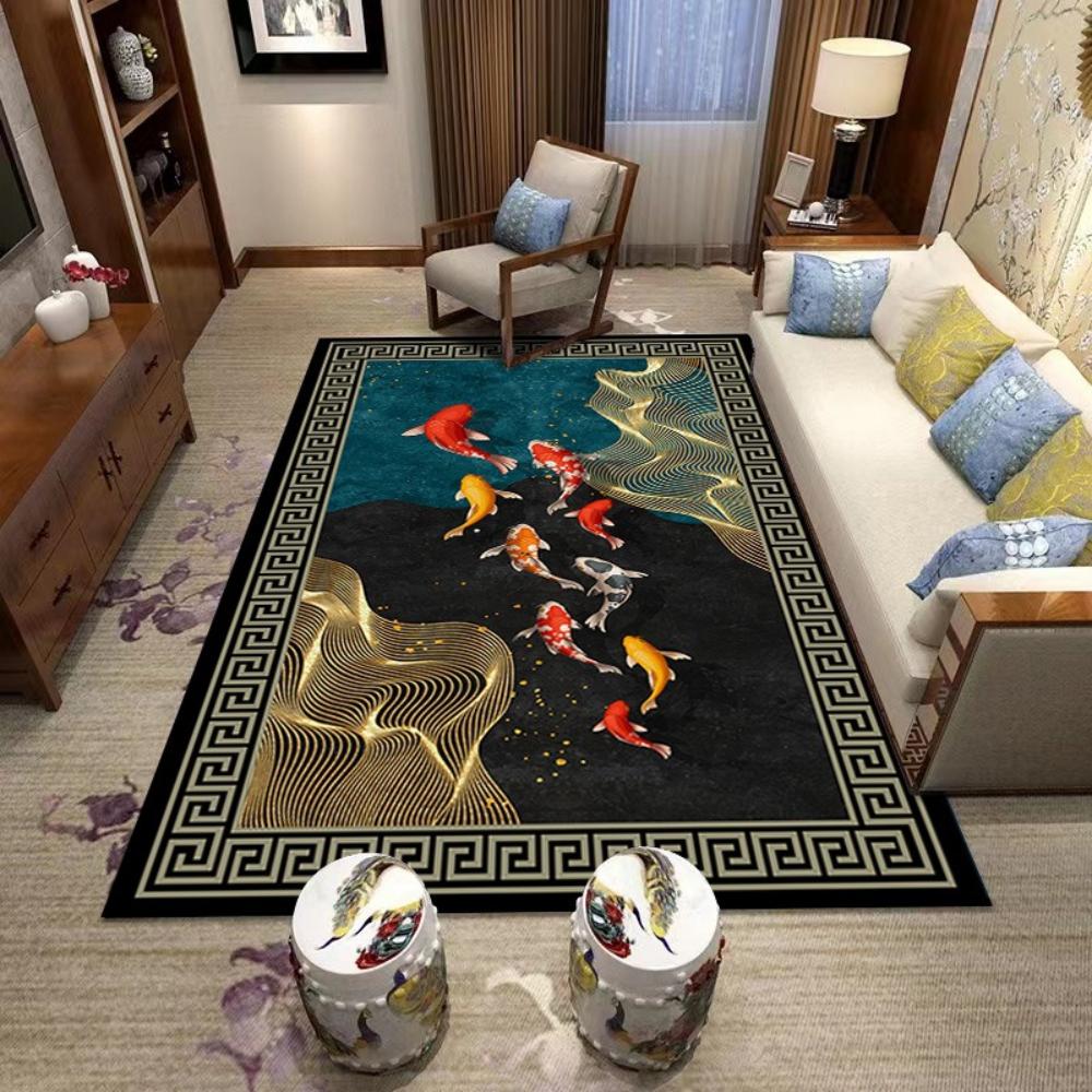 Elegant East Butterfly Fish Art Painting Carpet Living Room Decor Sofa Rug Bedroom Bedside Rug Dining Room Table Floor Mat
