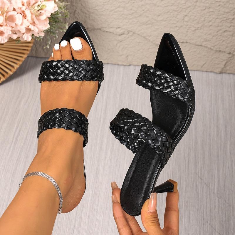 New Fashion Summer New Sandals Thick Heel with Square Head Solid Color Outer Wear High-heeled Women's Slippers Size 35-40