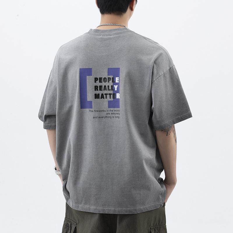 Summer American High-density Knitted Relaxed Fit Printed Mens T-shirt Short-sleeved