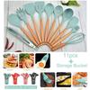 Heat Resistant Kitchen Accessories Cooking Utensil Kitchenware Non Stick Food Grade Wooden Handle Spatula Silicone Spoon Set