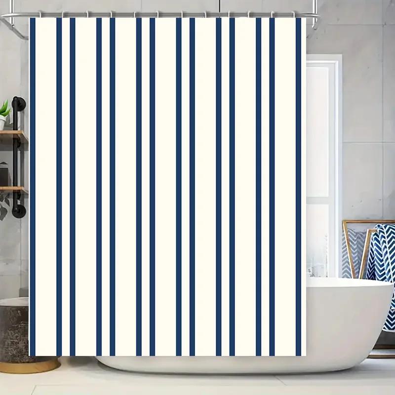 

Classic Blue White Striped Shower Curtain Waterproof Bath Mat Decorative Liner Rectangular Size Customizable For Bathroom Access W60H190(CM)-1 Pcs