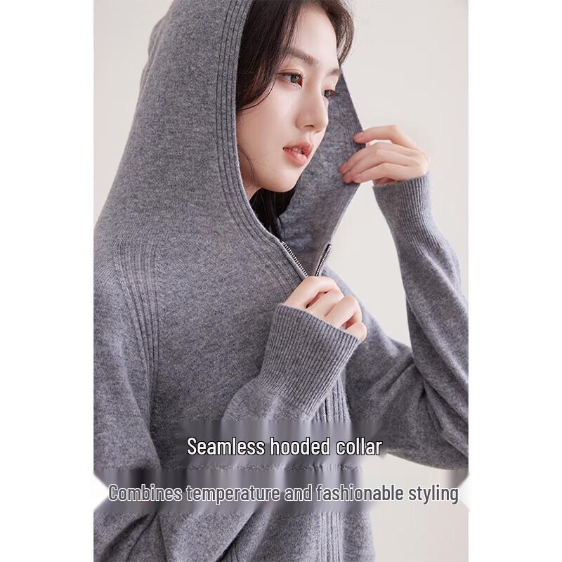Xiangying Women's Hooded Full-Zip Knit Cardigan