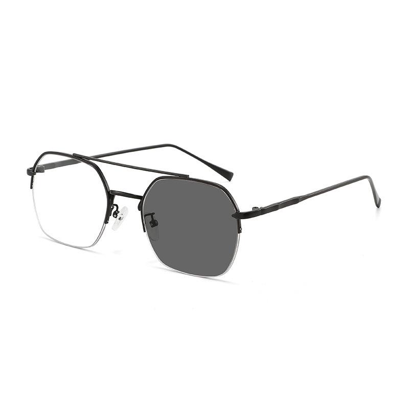 Color-Changing Half-Frame Glasses Day And Night Flat Glasses Fashionable Versatile Sunglasses Sunshade Sunglasses