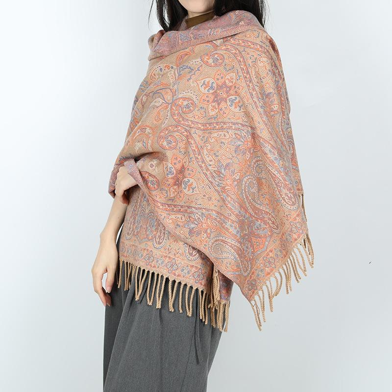 Vintage shawl, jacquard, cashew, fringed scarf, women's outdoor travel, outdoor decoration, dual-use