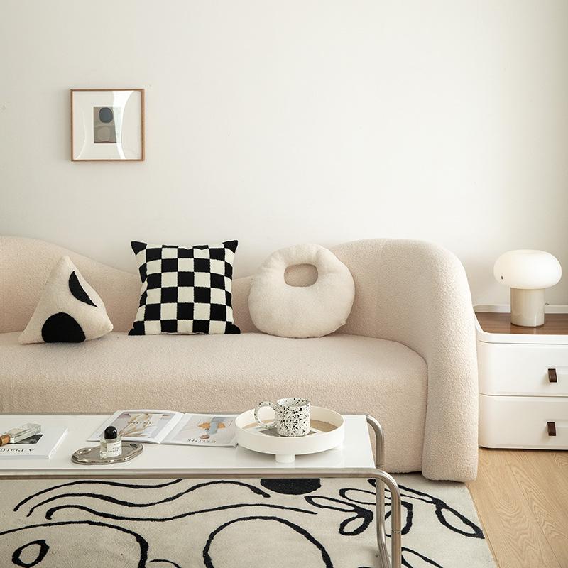 Model Room Simple Black And White Checkerboard Pillow Sofa Cushion Living Room Household Geometric Triangle Shape Backrest Ring