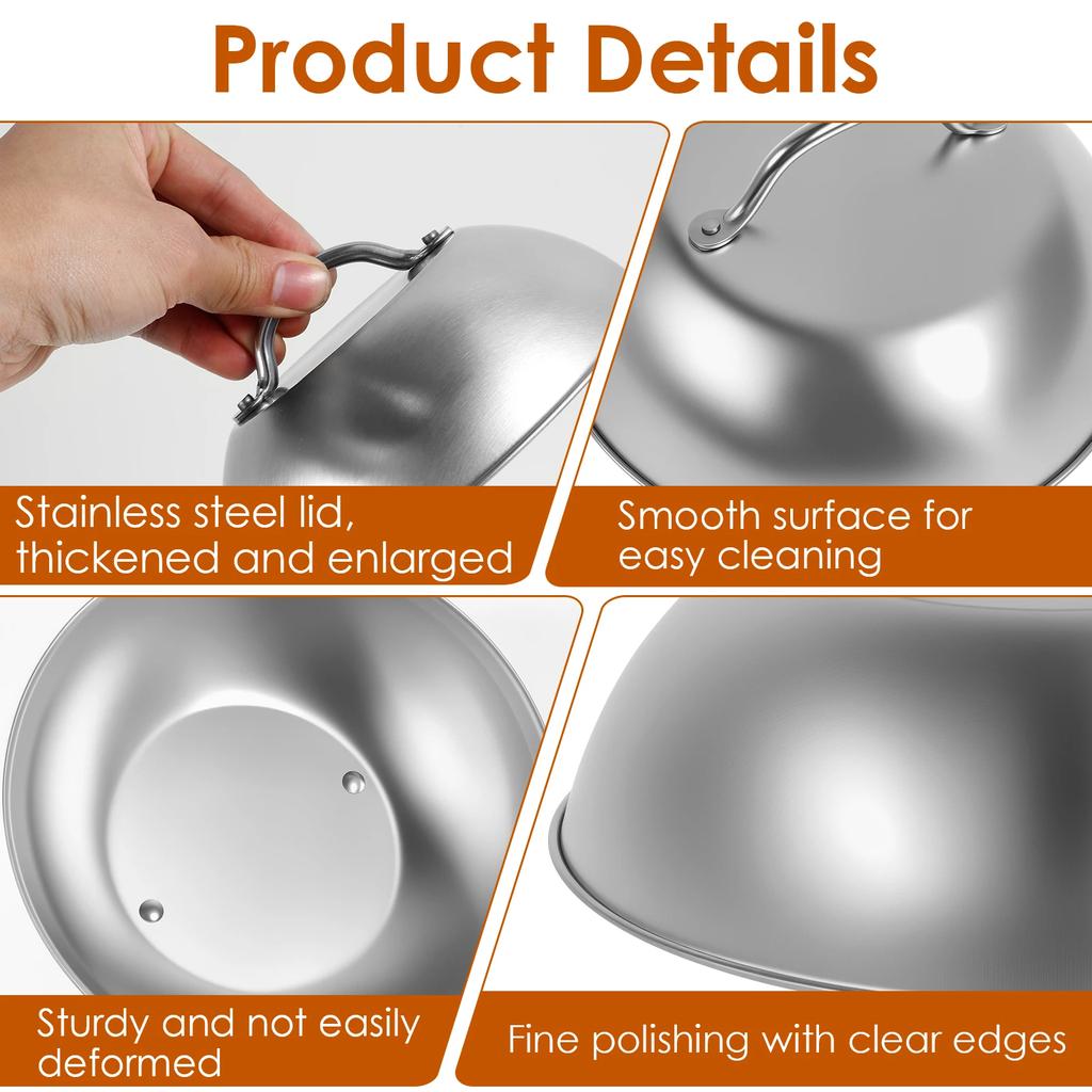 3Pcs Stainless Steel Frying Pan Covers Steak Barbecue Burger Pot Lids Round Covers Universal Restaurant Cookware Kitchenware