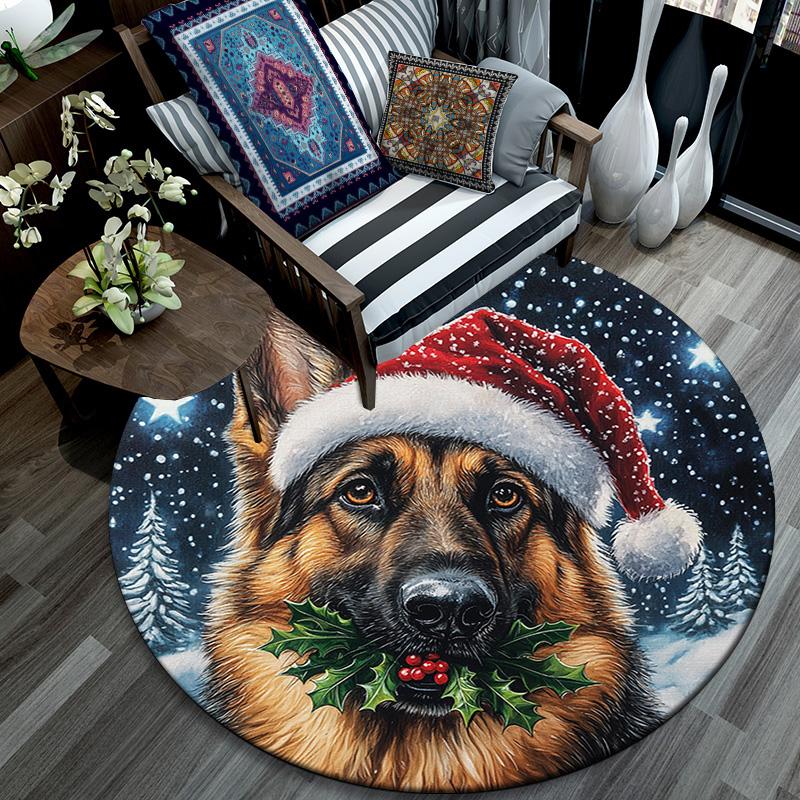 German Shepherd Round Area Rug,Carpet Rug for Living Room Bedroom Sofa Playroom Decor,Non-slip Floor Mat