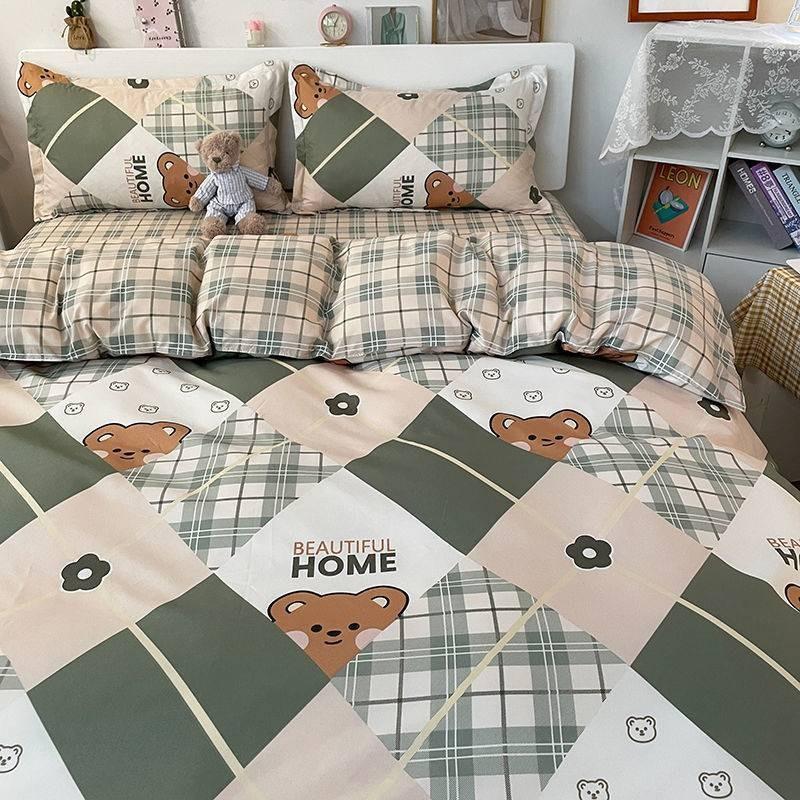 Snoopy Water Wash Cotton Bedding Set With Printed Floral Design For Student Dorms