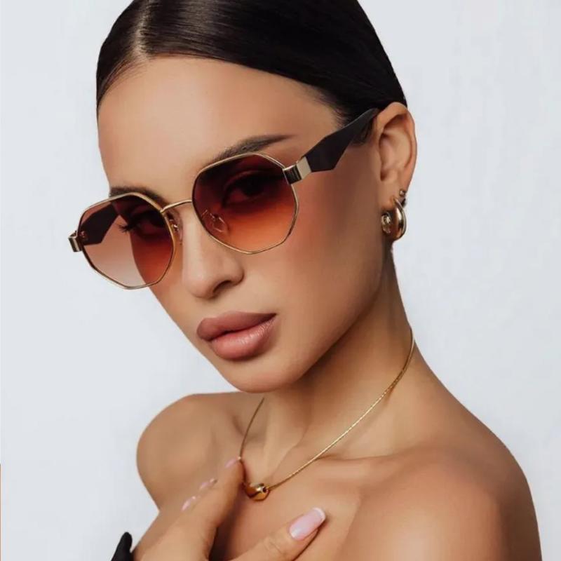 2pcs Retro Metal Frame Sunglasses Women Fashion Polygon Frame Sunglasses Men Luxury Brand Design Decorative Glasses Uv400