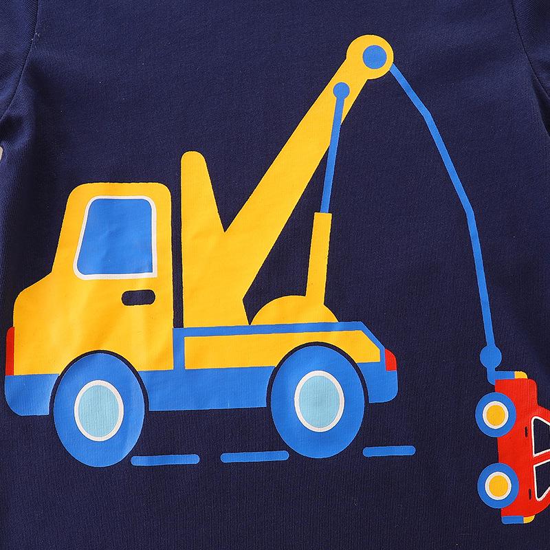 Excavator Print Toddler & Boys' Long Sleeve Pullover – Spring/Autumn Round Neck Shirt
