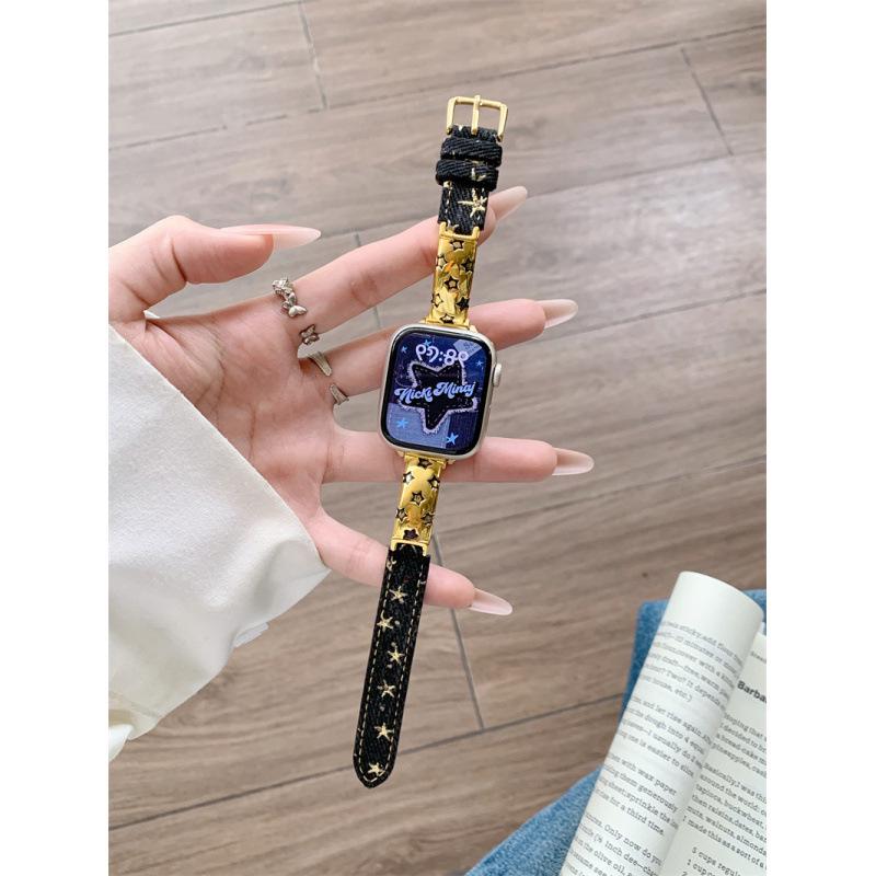 Star Denim Watch Strap for Apple 11th Gen, Huawei GT6, and Xiaomi 9 Pro Female Models
