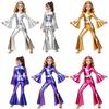 Kinderen Meisjes Disco Dans Kostuum Metallic Split Bell-bottom Jumpsuit Lange Wijde Mouwen Hoge Hals Rits aan de Achterkant met Hoofdband voor Themafeest