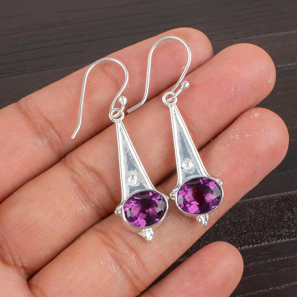 Amethyst Gemstone 925 Sterling Silver Jewelry Handmade Drop/Dangle Earrings1.80" EE-50-7