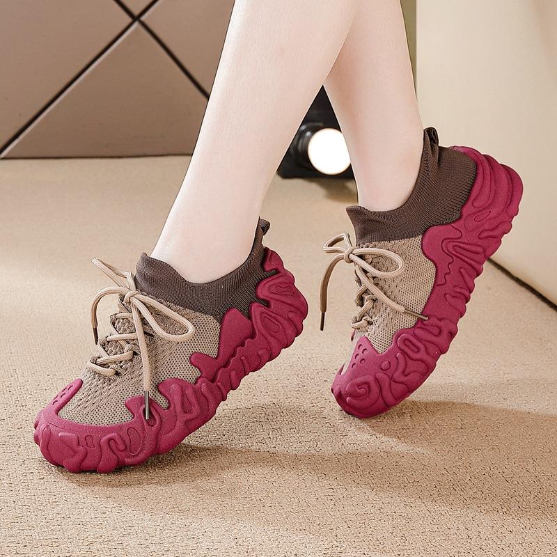 22 new summer casual thick-soled heightening ugly cute dad shoes mesh breathable fly-woven sports socks shoes
