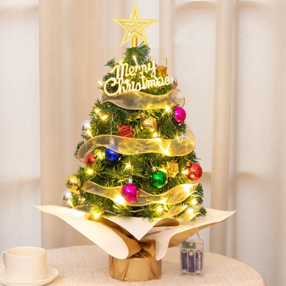 Artificial Mini Christmas Tree with Lights Miniature Pine Crafts Christmas Tree Model  Navidad