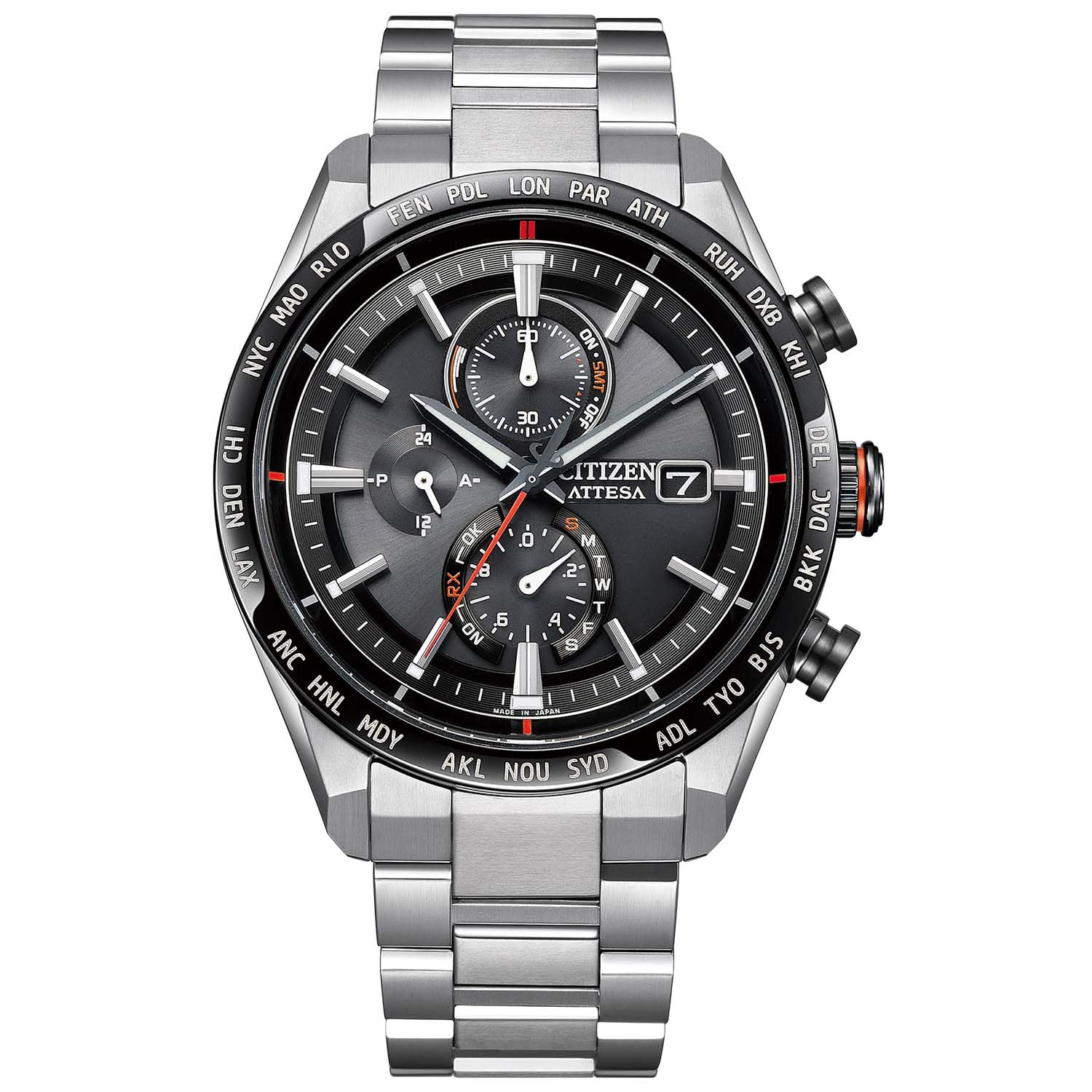 

Радіогодинник Atessa Waterproof Black Silver [Citizen] Eco-Drive AT8189-61E для чоловіків