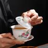 White porcelain cover bowl teacup gold-painted tea maker ceramic gift set suet jade kung fu tea set