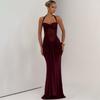 Mesh Patchwork Lace-Up Long Dress