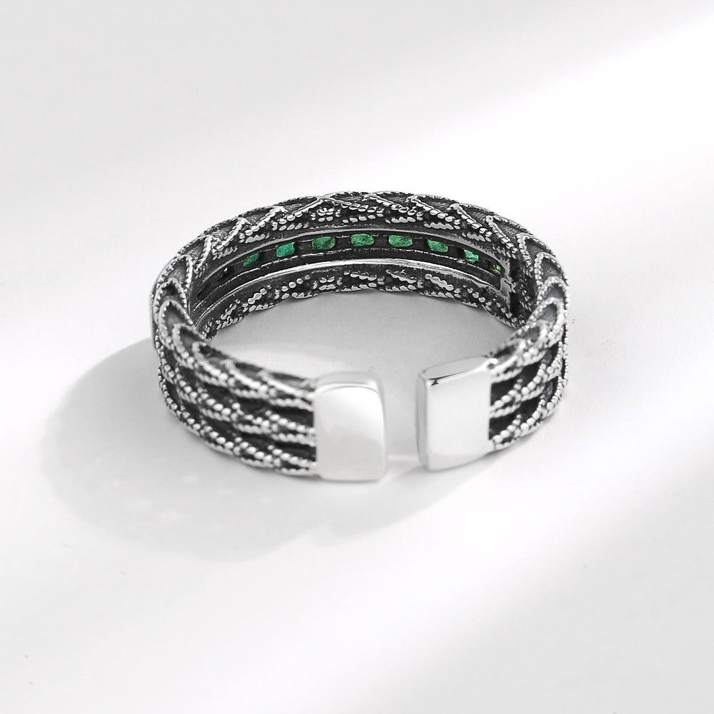 Vintage Emerald Zircon Braided Twist Open Ring For Women Fashionable Personalized High End Jewelry