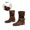 New retro stacking boots women's 2025 autumn and winter new thick heel western cowboy boots versatile boots women's casual women's shoes