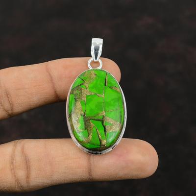 Copper Green Turquoise Pendant Real Gemstone Jewelry 925 Sterling Silver Pendant Handmade Brand New Pendant Gift For Women Turquoise Jewelry