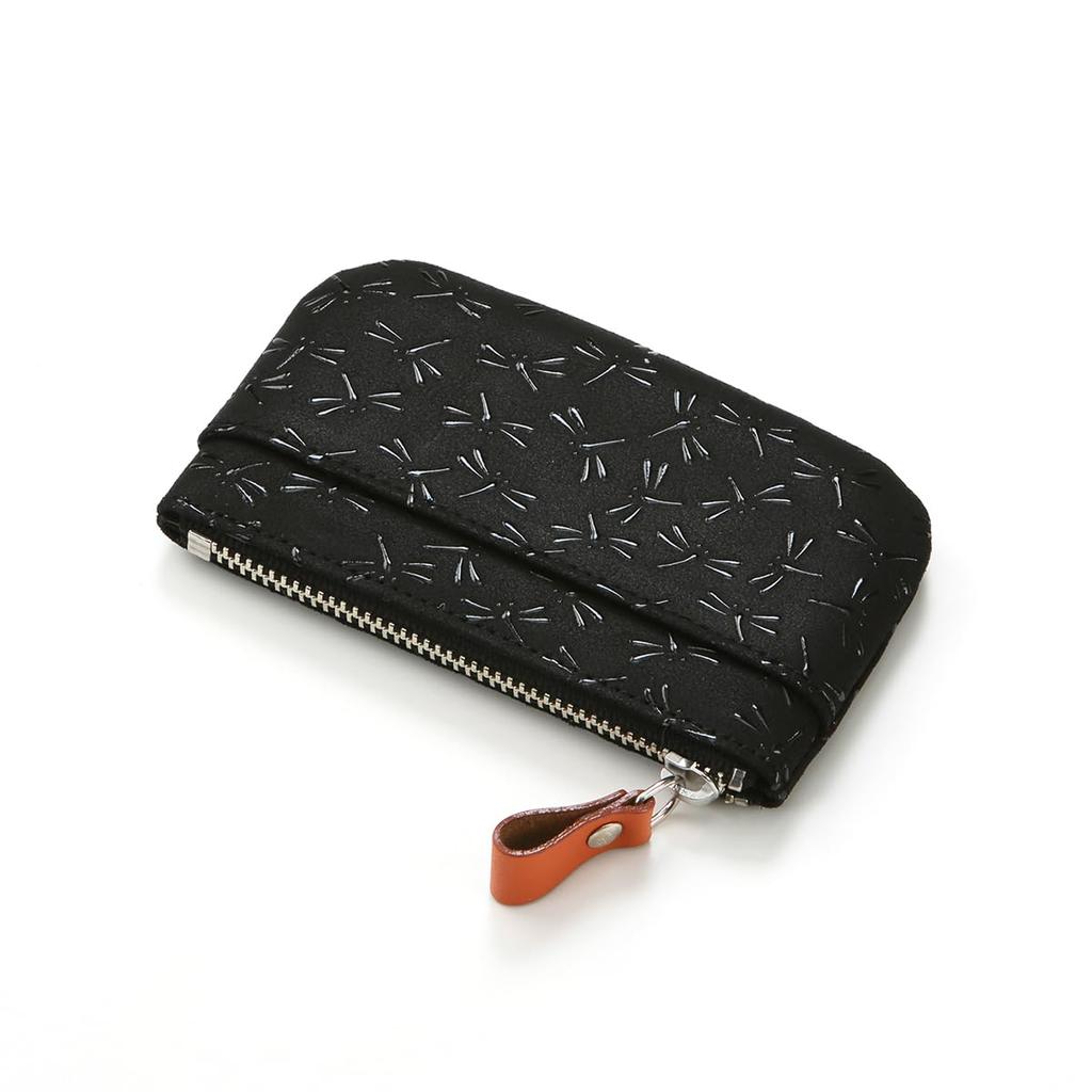 Inden HISOCA Traditional Craft Koshu Inden Deerskin Lacquer Original Brand Coin Purse Black with Black Lacquer Dragonfly [Indenya] [No.9401] [1-008]