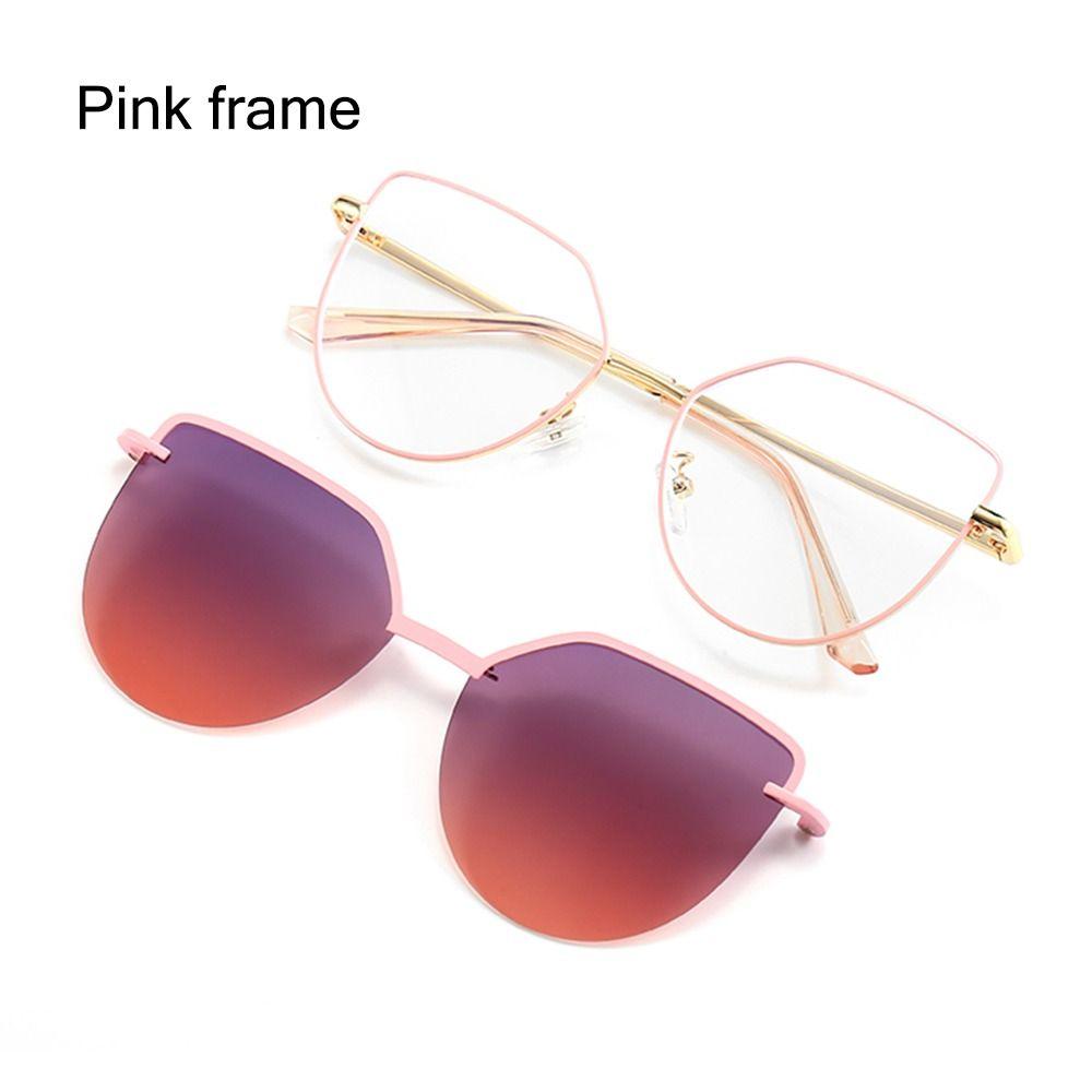 New Fashion 3 In-1 Glasses Metal Frame Cat Eye Anti Blue Light Glasses With 1Pc Magnetic Clip-On Sunglasses Lenses