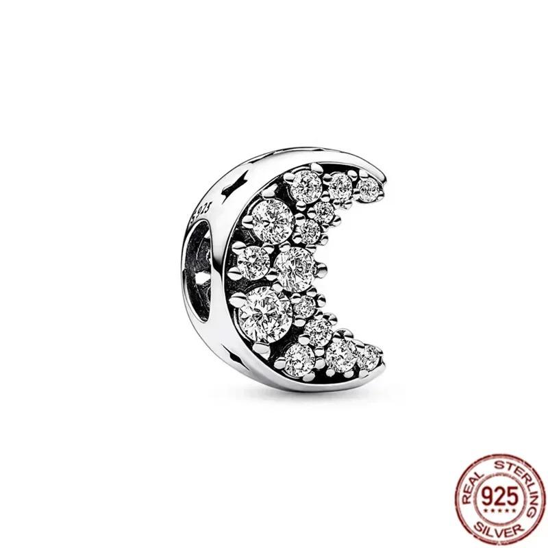 925 Silver Heart Charm Beads Full Diamond Round Rose Pendant for DIY Necklace Bracelet Jewelry Gift