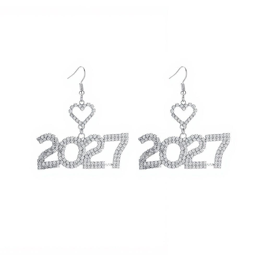 Elegant 2027 Digital Earrings Rhinestone Stud Earrings Jewelry Happy New Year Earrings Party