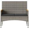 2 Seater Garden Bench with Cushions and Table Grey Poly Rattan