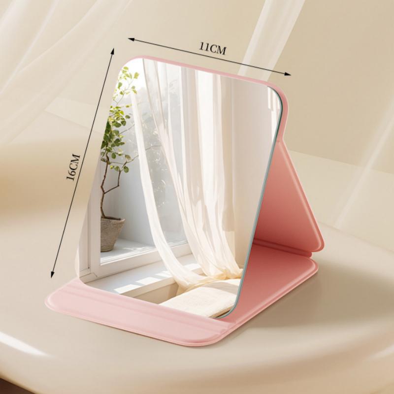 1PC Cute Portable Personal Makeup Mirror Solid Color PU Leather Foldable Makeup Mirror Handheld Compact Pocket Mirror Home