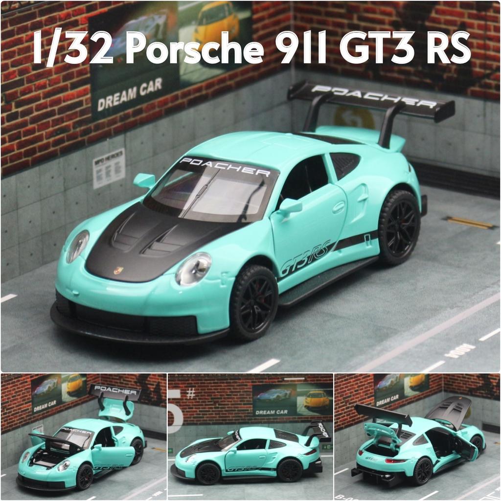 1/32 Porsche 911 GT3 RS Racing Toy Car Model Diecast Metal Rally Miniature Pull Back Sound & Light Collection Gift for Boys Kid