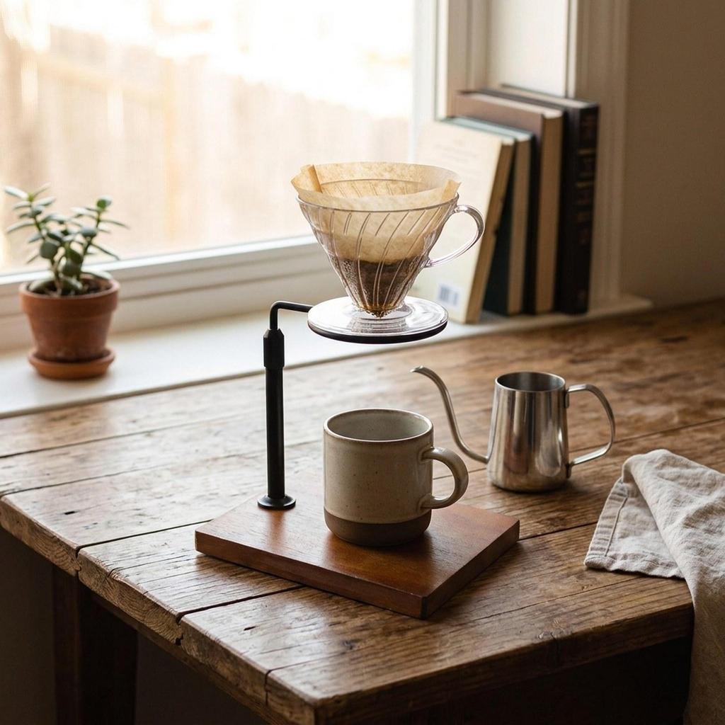 Coffee Holder with Adjustable Height And Wooden Base for The Kitchen