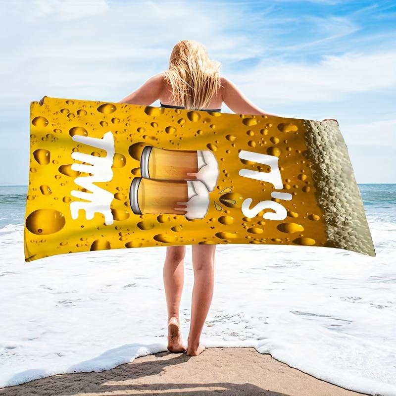 It's Time: Beer-themed Beach Towel Patterned Sunscreen And Windproof Suitable For Swimming Pool Camping Travel Blanket