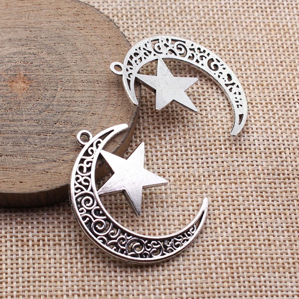 Engraved Crescent Moon Charm Star Pendant For Celestial Mystical Theme DIY Bracelet Necklace Jewelry Making Supplies