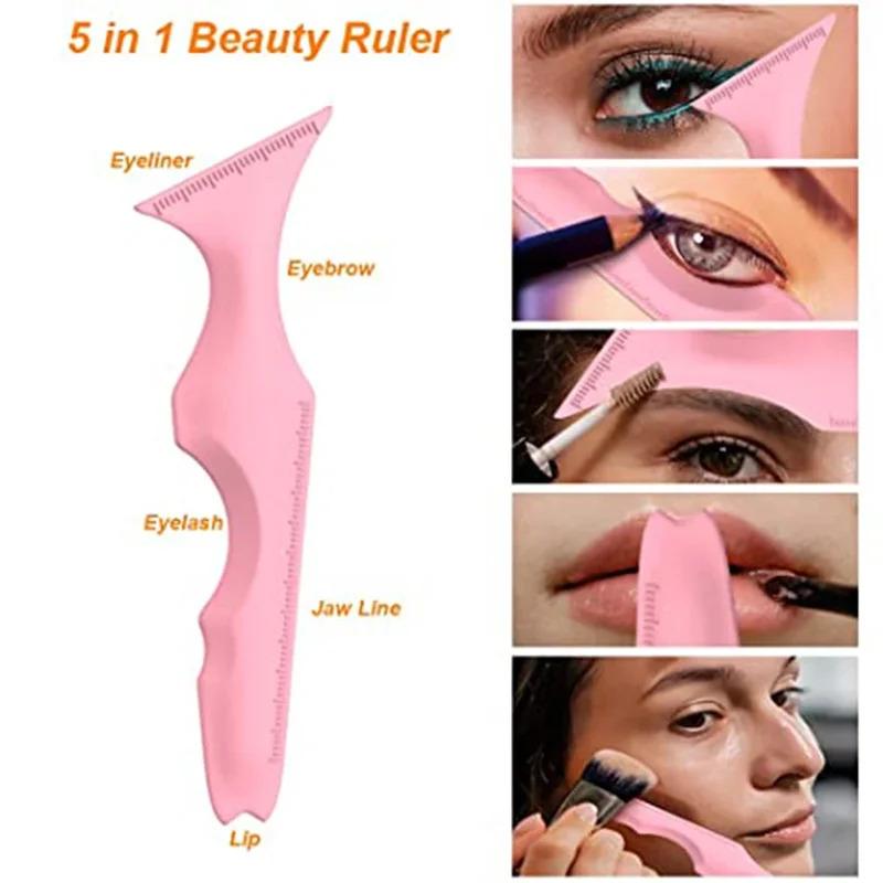 CNK 5 in 1Winged Multi-Purpose Makeup Tool Silicone Beauty Ruler Reusable Eyeliner Stencils Tip Eyeliner Aid Eyebrow Stencil