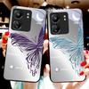 Metallic Butterfly For Xiaomi Redmi 13C Note13 12 Pro Plus 5G Note 9 13T Pro POCO X6 F5 F6 Black Tempered Glass Phone Case